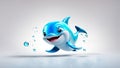 Cute cartoon dolphin, splash water drops fish funny amusing