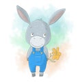 Cute cartoon donkey boy with a flower. Vector illustration Royalty Free Stock Photo
