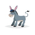 Cute cartoon donkey. Obstinate domestic farm animal. Vector illustration for education or comic needs. Vector drawing
