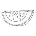 Cute cartoon doodle bitten off slice of watermelon