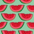 Cute cartoon doodle bitten off slice of watermelon seamless pattern.