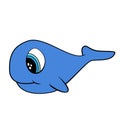 Cute Cartoon Doodle of a Blue Whale. Flat Color. JPEG format