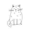 Cute cartoon doodle cat vector design. Children illustration for School books and more. Animal print outline black and Royalty Free Stock Photo