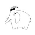 Cute cartoon doodle elephant with Santa hat. Logo vector Isolated on white background. outline black and white Royalty Free Stock Photo