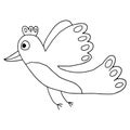 Cute cartoon doodle flying fantasy bird isolated