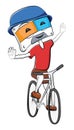 Cute cartoon doodle illustration of happy smiling audio cassette mix tape character riding the bicycle Royalty Free Stock Photo