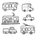 Cute cartoon doodle outline city transport