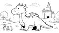 Cute cartoon dragon with castle coloring page Royalty Free Stock Photo