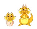 Cute Cartoon Dragon Character Joyfully Hatches From A Vibrant Egg, Tiny Wings Fluttering With Excitement