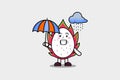 Cute cartoon Dragon fruit in rain using umbrella Royalty Free Stock Photo