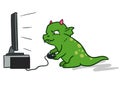 Cute cartoon dragon monster playing video games