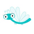 Cute cartoon dragonfly character. Insect isolated. White background. Flat design. Baby clip art.