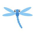 Cute cartoon dragonfly is flying. Vector picture for children. Transparent blue wings.A beautiful insect Royalty Free Stock Photo