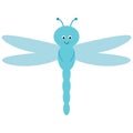 Cute cartoon dragonfly is flying. Vector picture for children. Transparent blue wings.A beautiful insect Royalty Free Stock Photo