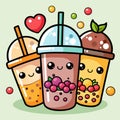 Cute cartoon drinks with boba Royalty Free Stock Photo