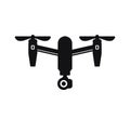 Cute cartoon drone with camera for photographing and recording video isolated on white background. Aerial quadcopter concept with