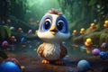 Cute Cartoon Duck Cat With Very Big Eyes Magic Forest. Generative AI Royalty Free Stock Photo