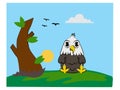 Cute Cartoon Eagle in a Natural Landscape