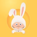 Cute cartoon easter bunny, child in rabbit costume Royalty Free Stock Photo