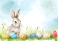 Easter Bunny Painting, Sitting in the Grass. Generative AI