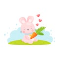 Cute cartoon Easter bunny loves his carrot.