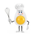 Cute Cartoon Egg Character Person Mascot in Chef Hat Using Kitchen Wire Whisk Eggs Beater. 3d Rendering