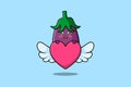 cute cartoon Eggplant character hiding heart