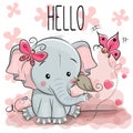 Cute cartoon Elephant with bird Royalty Free Stock Photo