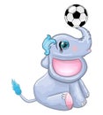 Cute cartoon elephant, children's character with beautiful eyes with a soccer ball, games for children and adults Royalty Free Stock Photo