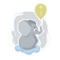 Cute cartoon elephant flying on a yellow balloon, can be used as a print on children s clothing, vector eps 10