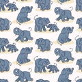 Cute Cartoon Elephant Vector Seamless Pattern. Kids Safari Animal with Fun Playful White Background. Hand Drawn Gender Neutral Royalty Free Stock Photo