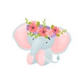 Cute cartoon elephant. Vector illustration on white background. Royalty Free Stock Photo