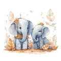 Cute cartoon elephants baby watercolor. kawaii. digital art. concept art. isolated on a white background Royalty Free Stock Photo