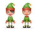 Cute Cartoon Elf Boy And Girl Characters Christmas Santa Teen Icons New Year Holiday 3d Realistic Design Vector