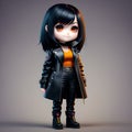 A cute cartoon emo girl with a long black jacket - Generated by Generative AI