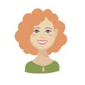 Cute cartoon Emoji character. Flat vector illustration of redhead girl`s emotional face.