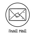 Cute cartoon envelope doodle image. Snail mail logo. Media highlights graphic symbol Royalty Free Stock Photo