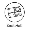 Cute cartoon envelope doodle image. Snail mail logo. Media highlights graphic symbol Royalty Free Stock Photo