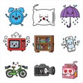 Cute cartoon everyday objects set with various emotions vector Royalty Free Stock Photo