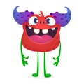 Cute cartoon excited smiling monster. Vector alien character.