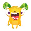 Cute cartoon excited smiling monster. Vector alien character. Isolated.