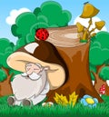 Cute cartoon fabulous sleeping old man mushroom