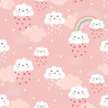 Cute cartoon face cloud seamless pattern