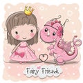 Cute Cartoon fairy tale Princess and Dragon Royalty Free Stock Photo