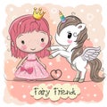 Cute Cartoon fairy tale Princess and Unicorn