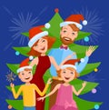 Cute cartoon family celebrates the new year Royalty Free Stock Photo