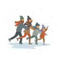 Cartoon family, kids and parents ice figure skating together on ice rink isolated vector illustration scene Royalty Free Stock Photo