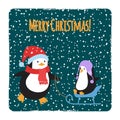 Cute cartoon family penguins Christmas cards design