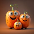 Cute Cartoon family Pumpkins Character. Generative Ai