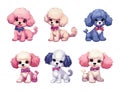 Cute cartoon fantasy poodles set. Little puppies, happy isolated pet friends mascots. Funny dogs, vector puppy clipart Royalty Free Stock Photo